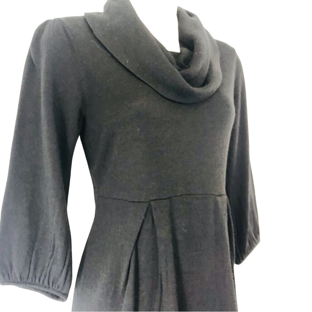 New Directions Black Sweater Dress Empire Waist Small Pleats Cowl Neckline - Picture 4 of 16